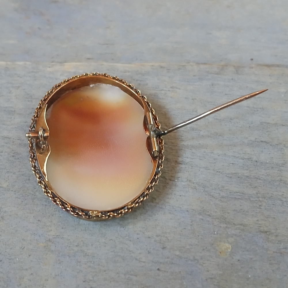 Antique Victorian Carved Shell Cameo 14K Rose Gold Brooch Roman Greek Warrior - Picture 9 of 16